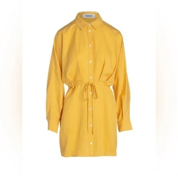 Thakoon NEW Shirt Mini Dress Button Down Long Sleeve Yellow Size 2 - Picture 1 of 5